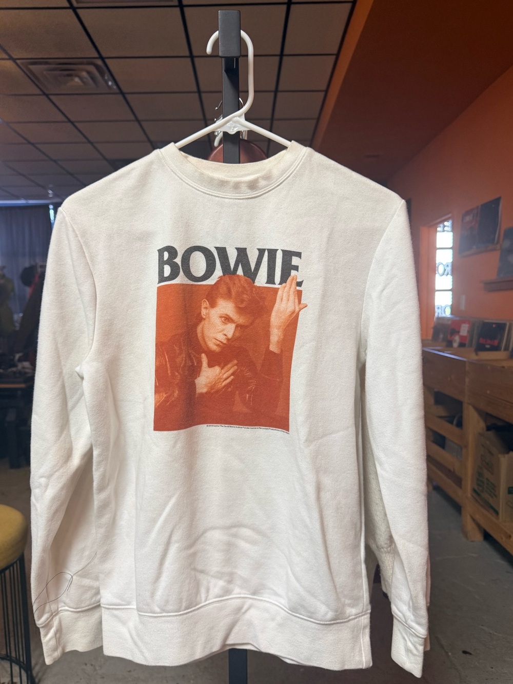 H&M White Crewneck Sweatshirt with Orange Bowie Graphic